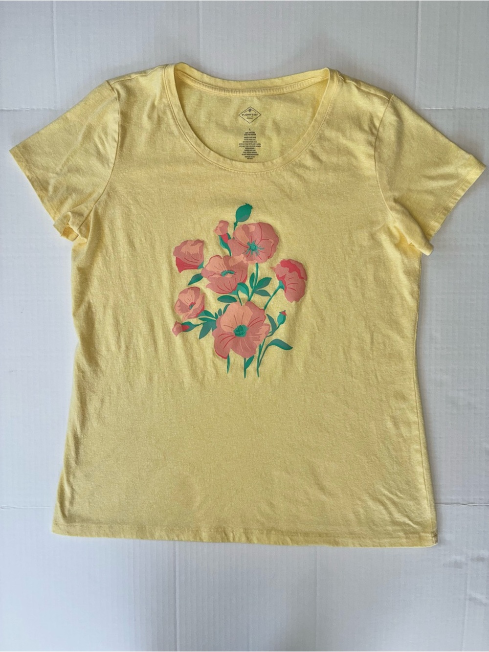 St. John’s Bay Women’s Yellow Floral Short Sleeve Shirt Size Large